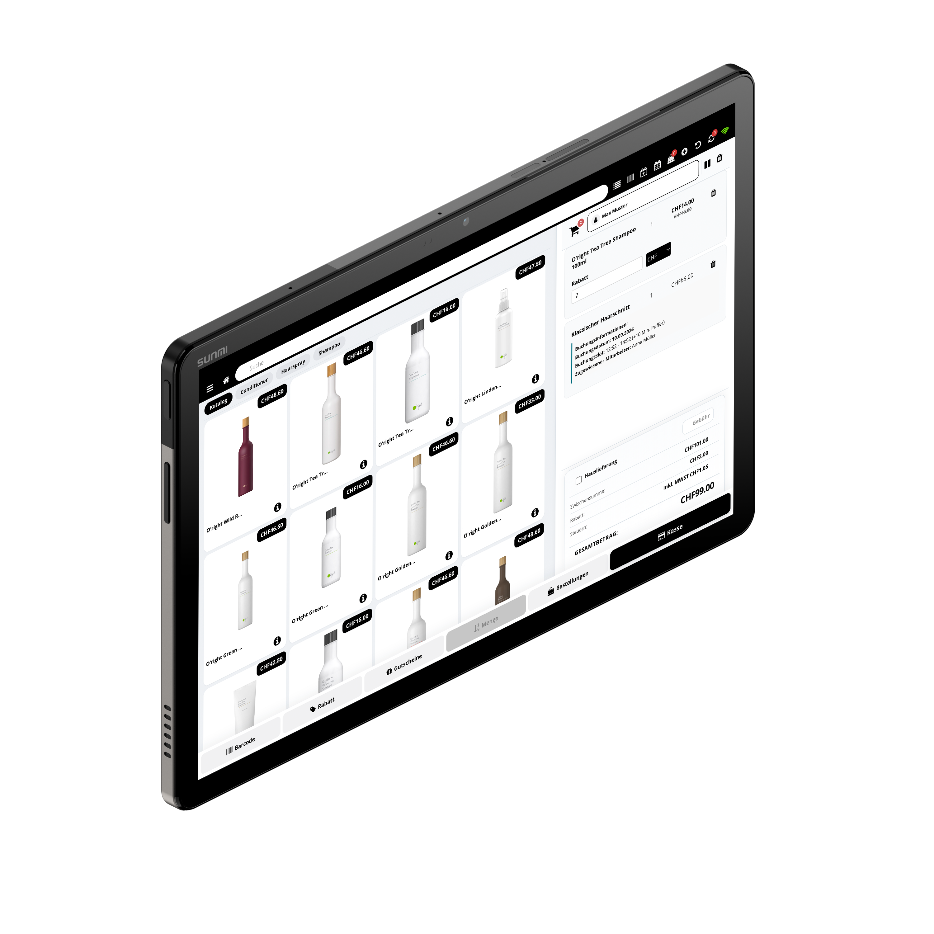 TiKKE Kasse auf dem Tablet, Schrägansicht